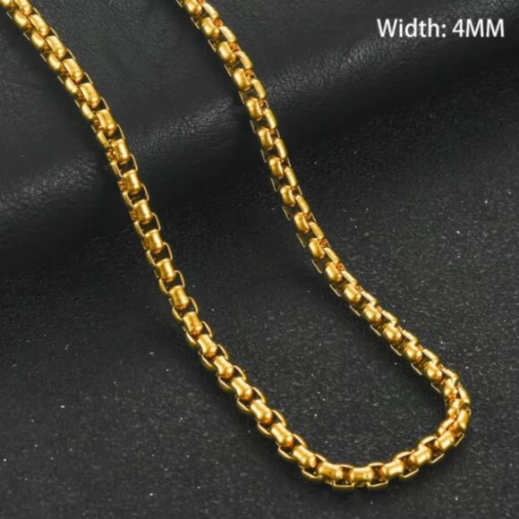 ⭐ Incredible  22" Round Box Chain 4mm Wide 18K Gold ⭐ - Picture 1 of 5